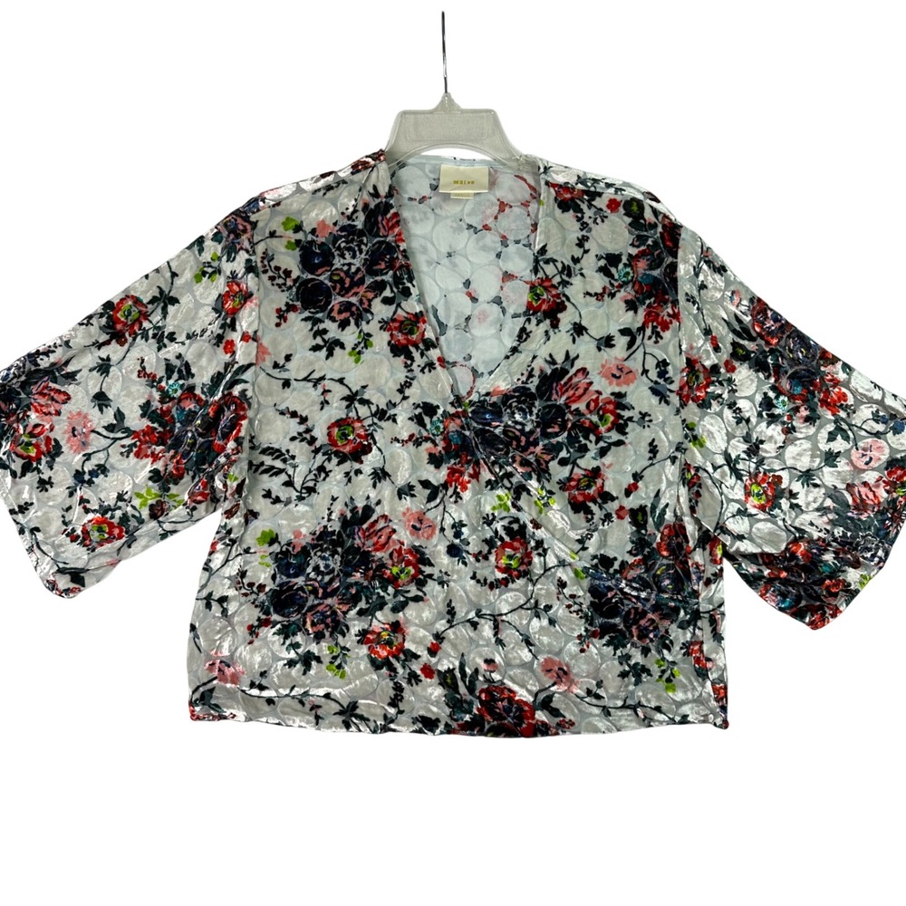 Maeve Anthropologie Floral Burnout Velvet Silk Wrap Top Small P Multicolor Boho